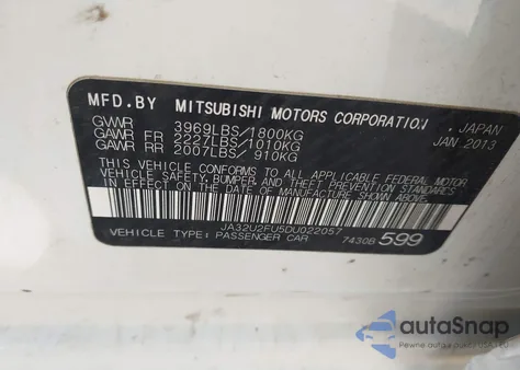 2013 Mitsubishi Lancer Es from USA, damaged, VIN JA32U2FU5DU022057